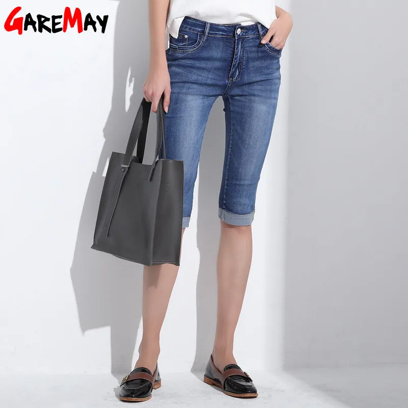 GAREMAY 2017 Women Summer Jeans Capris Cropped Trousers Stretch High Waist Casual Pants Female Slim Fashion Denim Capris 8801