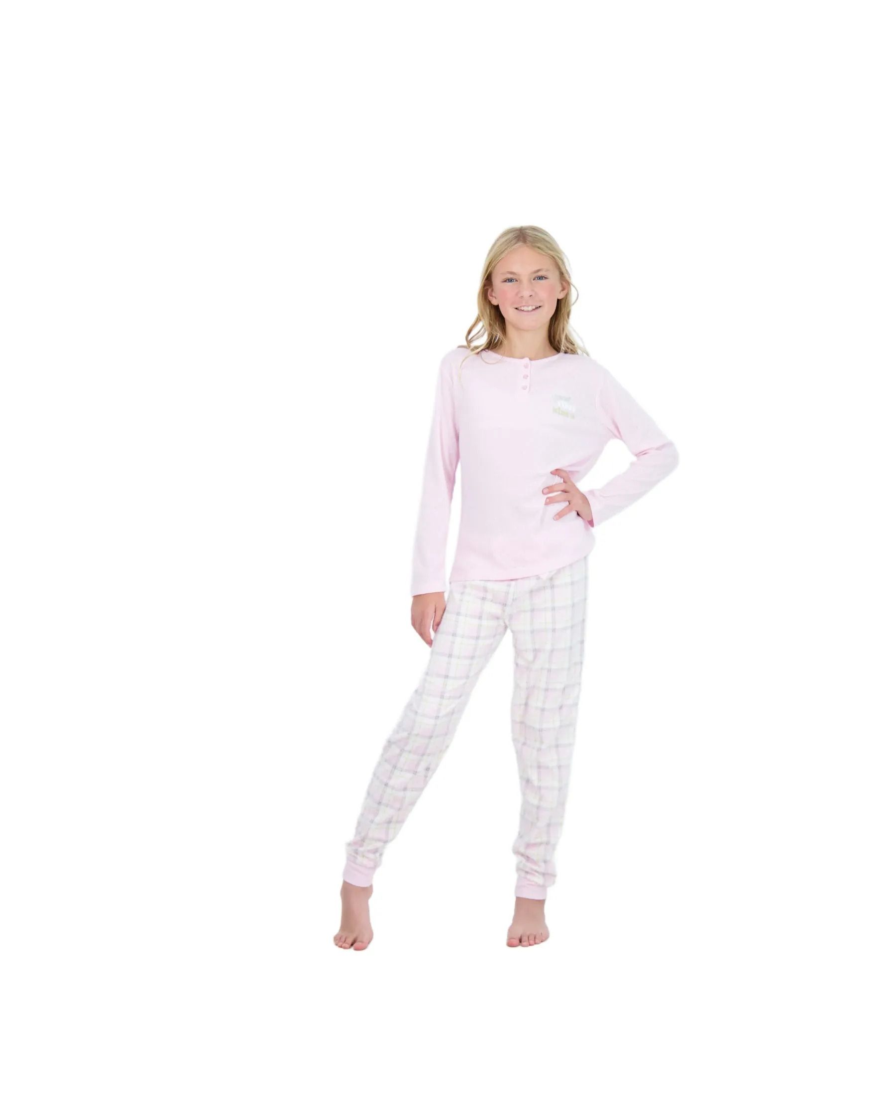 Girls 2-Piece Fleece Pajama Sets- Plaid, Pink & White Pajama Set for Girls