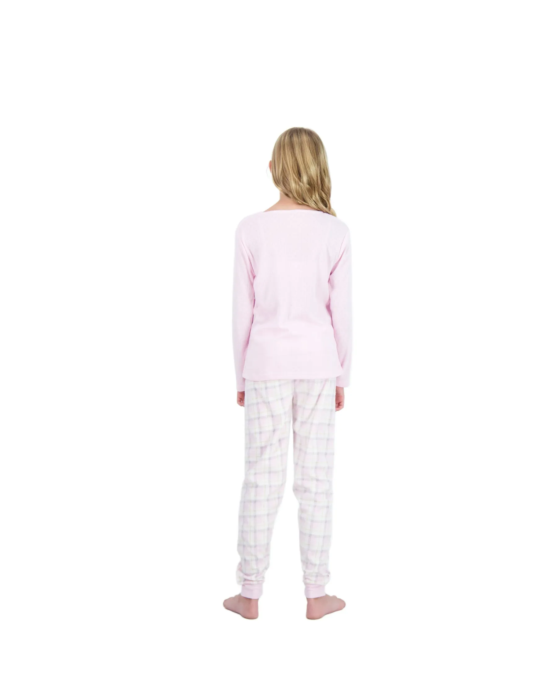 Girls 2-Piece Fleece Pajama Sets- Plaid, Pink & White Pajama Set for Girls