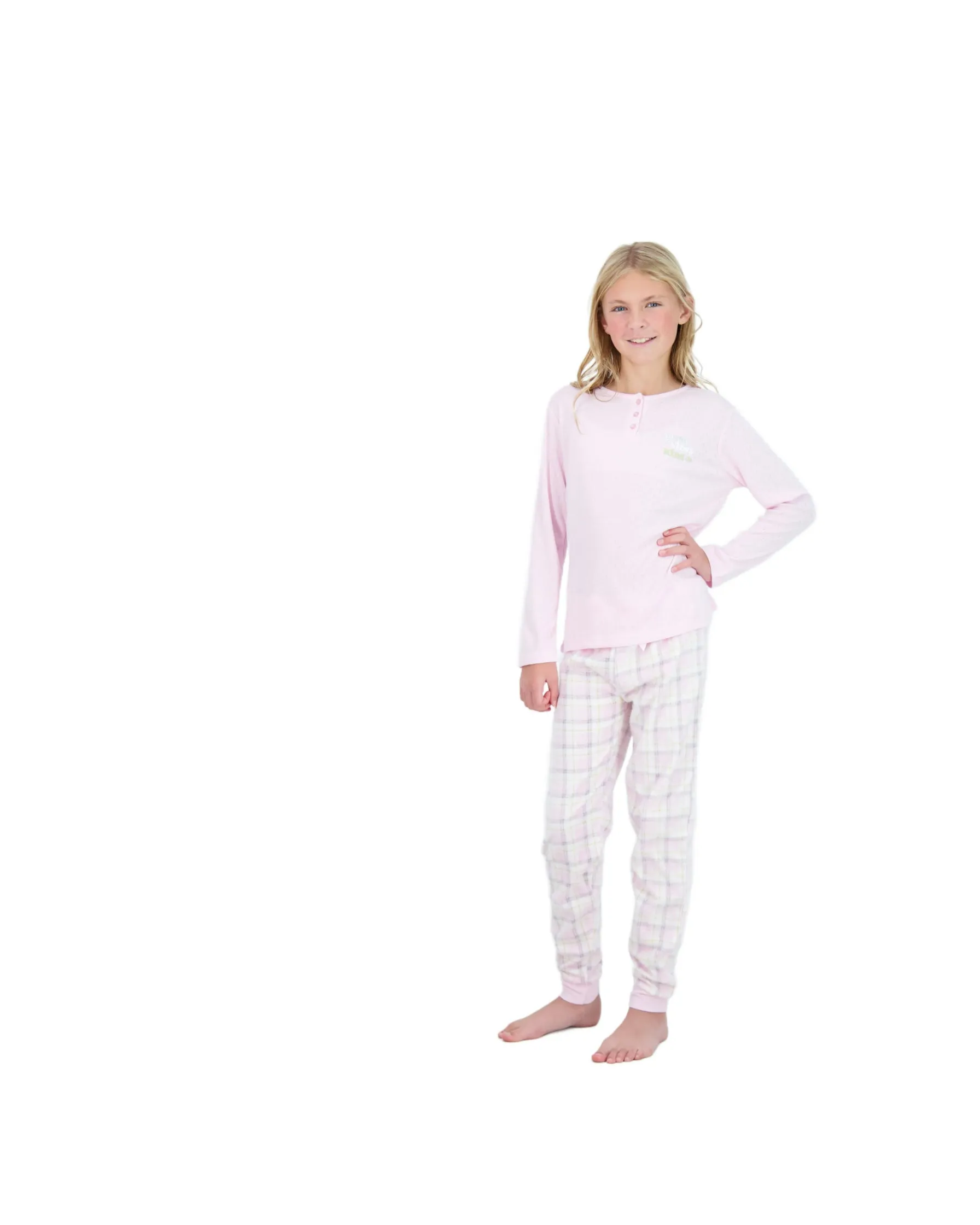 Girls 2-Piece Fleece Pajama Sets- Plaid, Pink & White Pajama Set for Girls