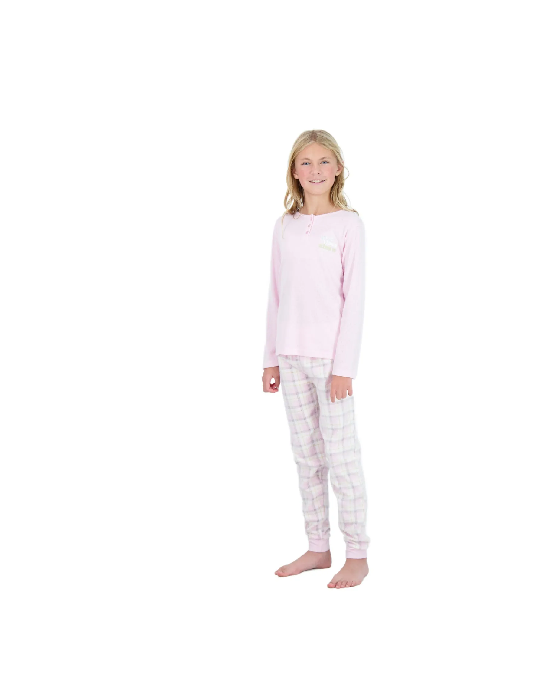 Girls 2-Piece Fleece Pajama Sets- Plaid, Pink & White Pajama Set for Girls