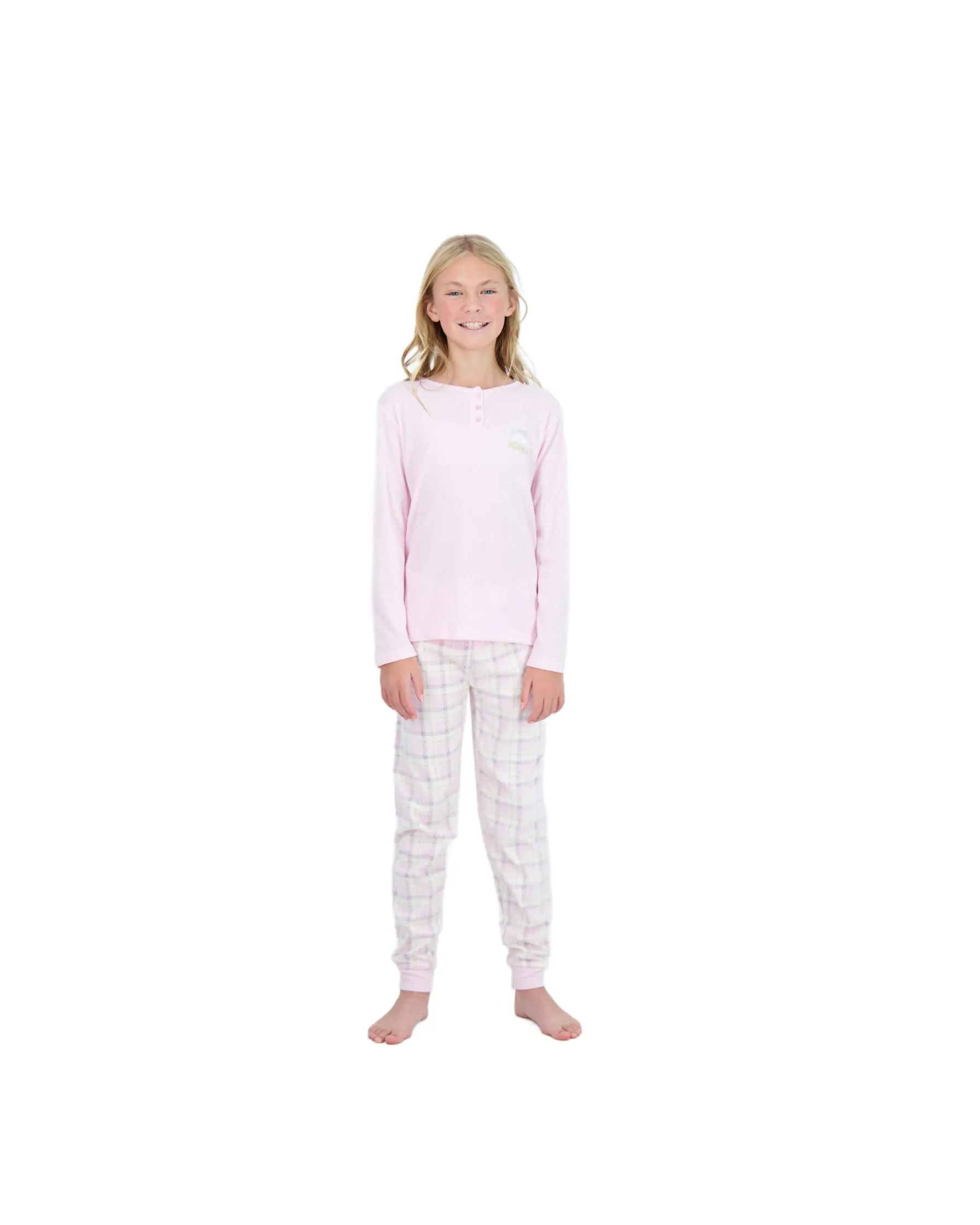 Girls 2-Piece Fleece Pajama Sets- Plaid, Pink & White Pajama Set for Girls