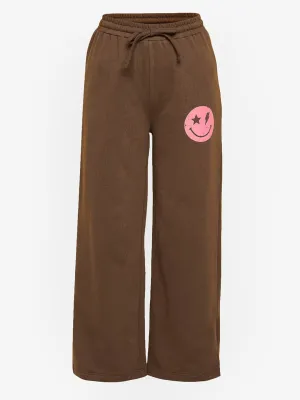 Girls Brown Smiley Vintage Print Terry Track Pants