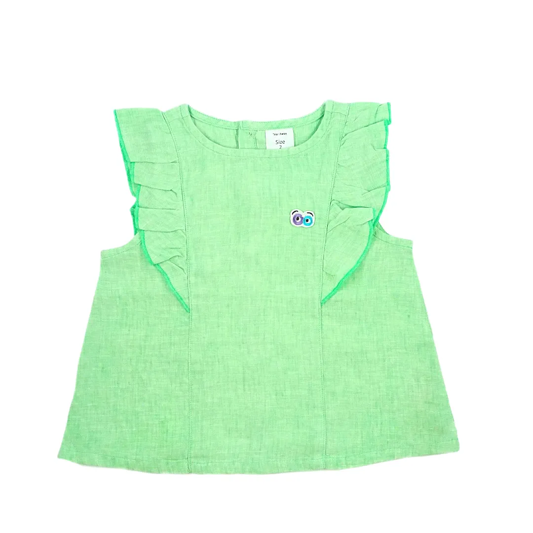 Girl's jujubes green linen