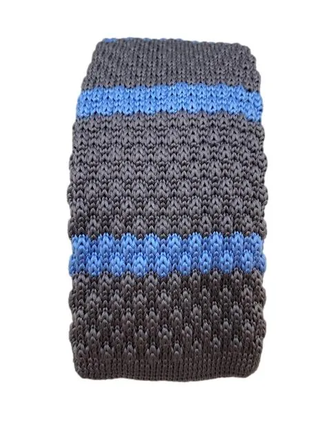 Gray and Light Blue Striped Knitted Necktie