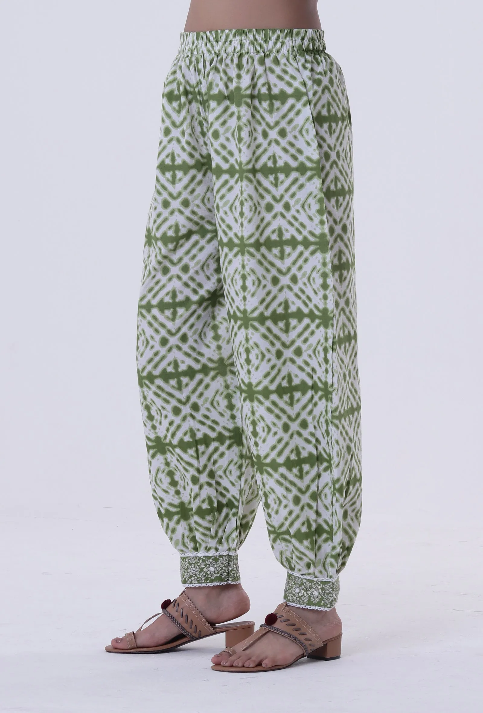 Green Color Cotton Block Printed Pant