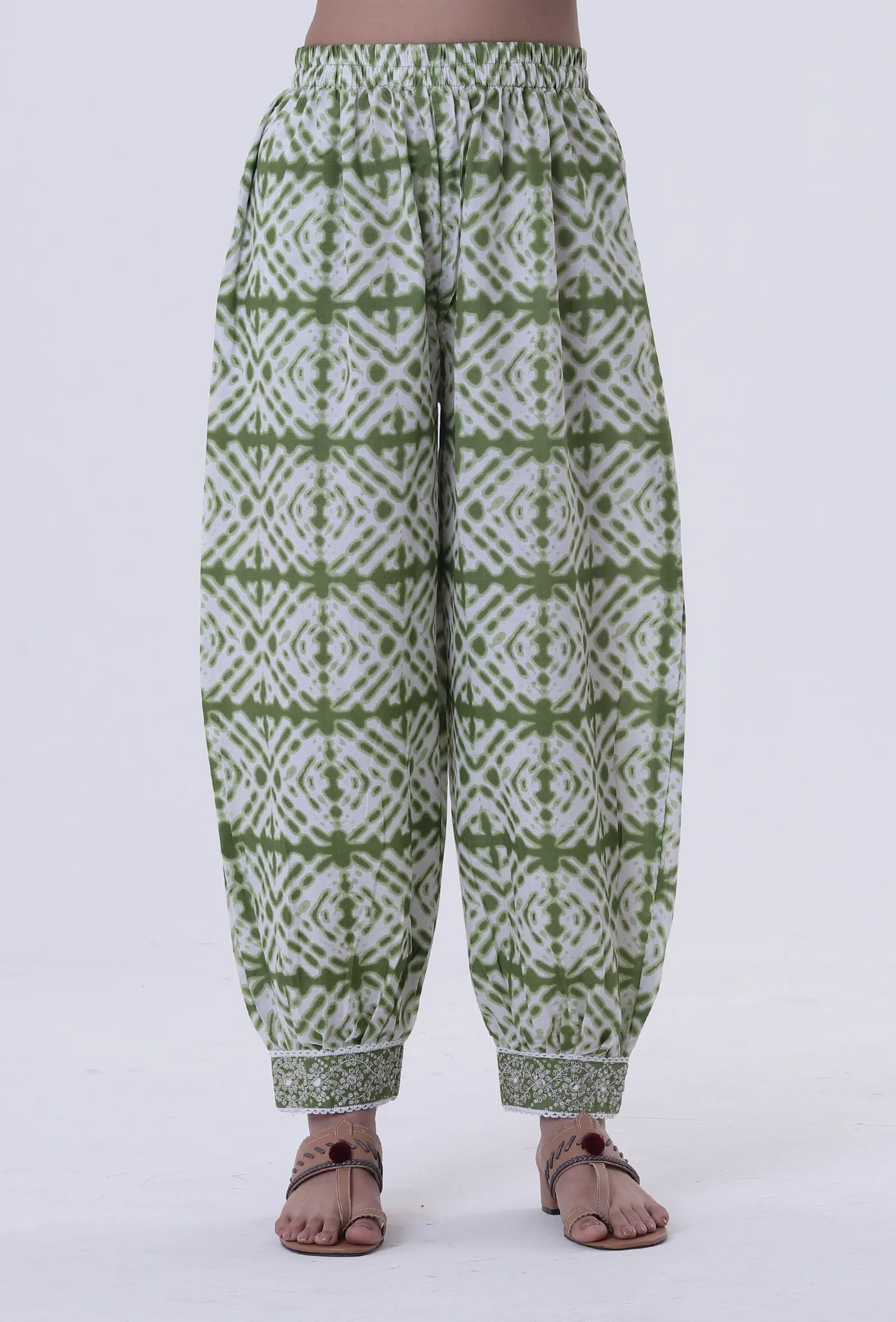 Green Color Cotton Block Printed Pant