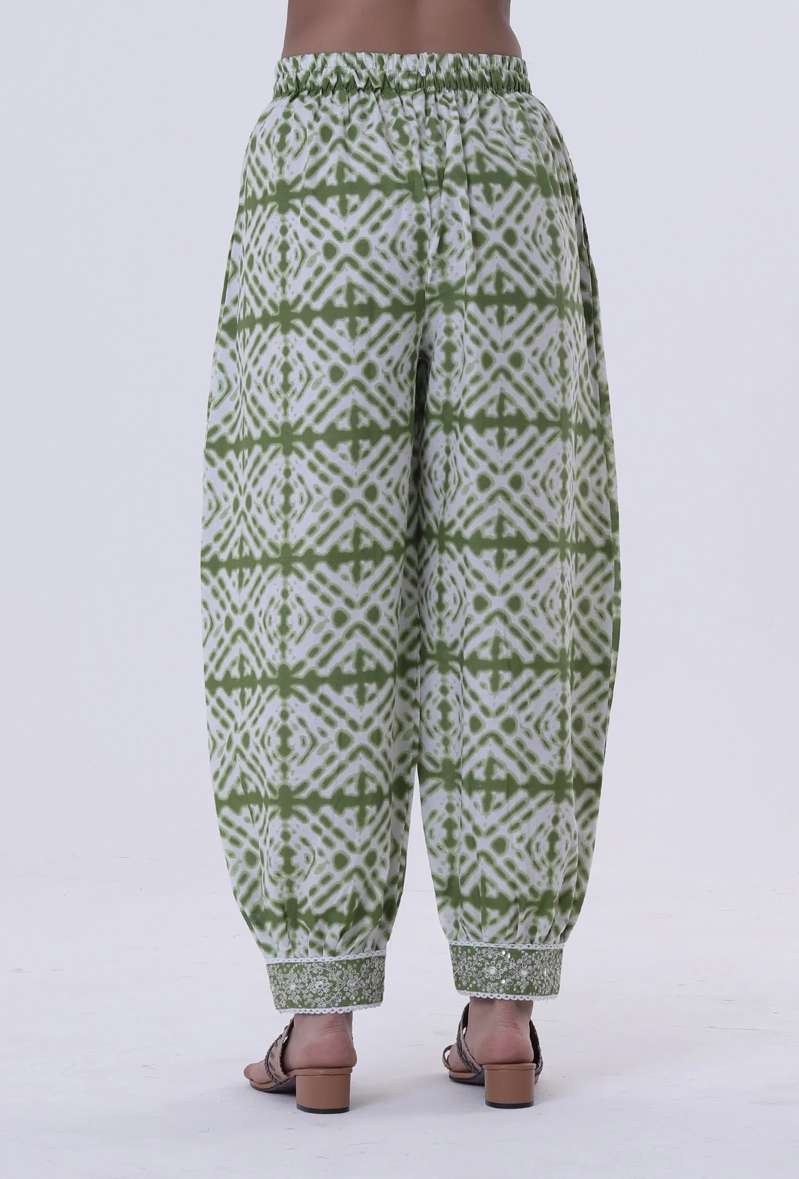 Green Color Cotton Block Printed Pant