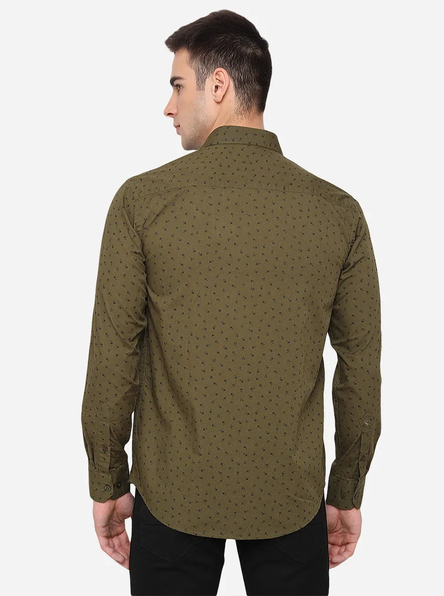 Green Printed Classic Fit Semi Casual Shirt | Greenfibre