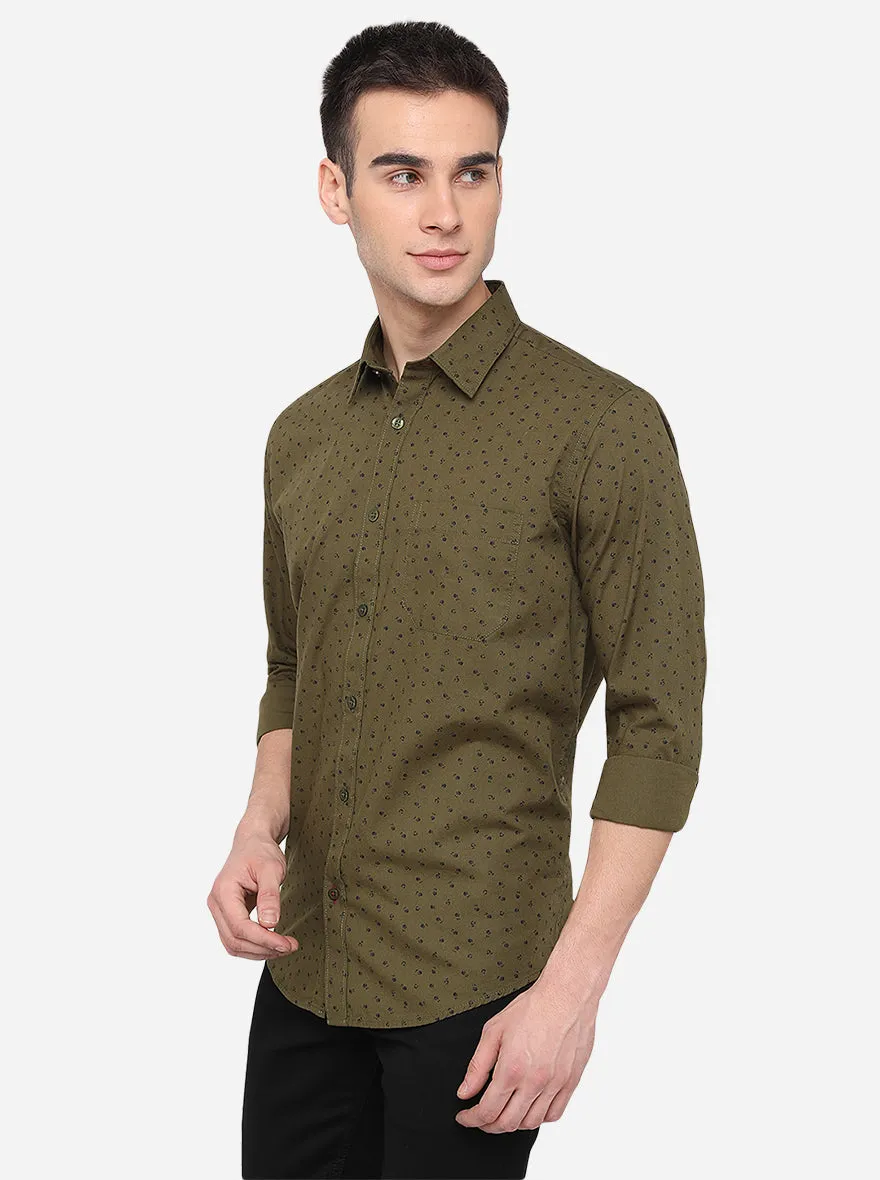 Green Printed Classic Fit Semi Casual Shirt | Greenfibre