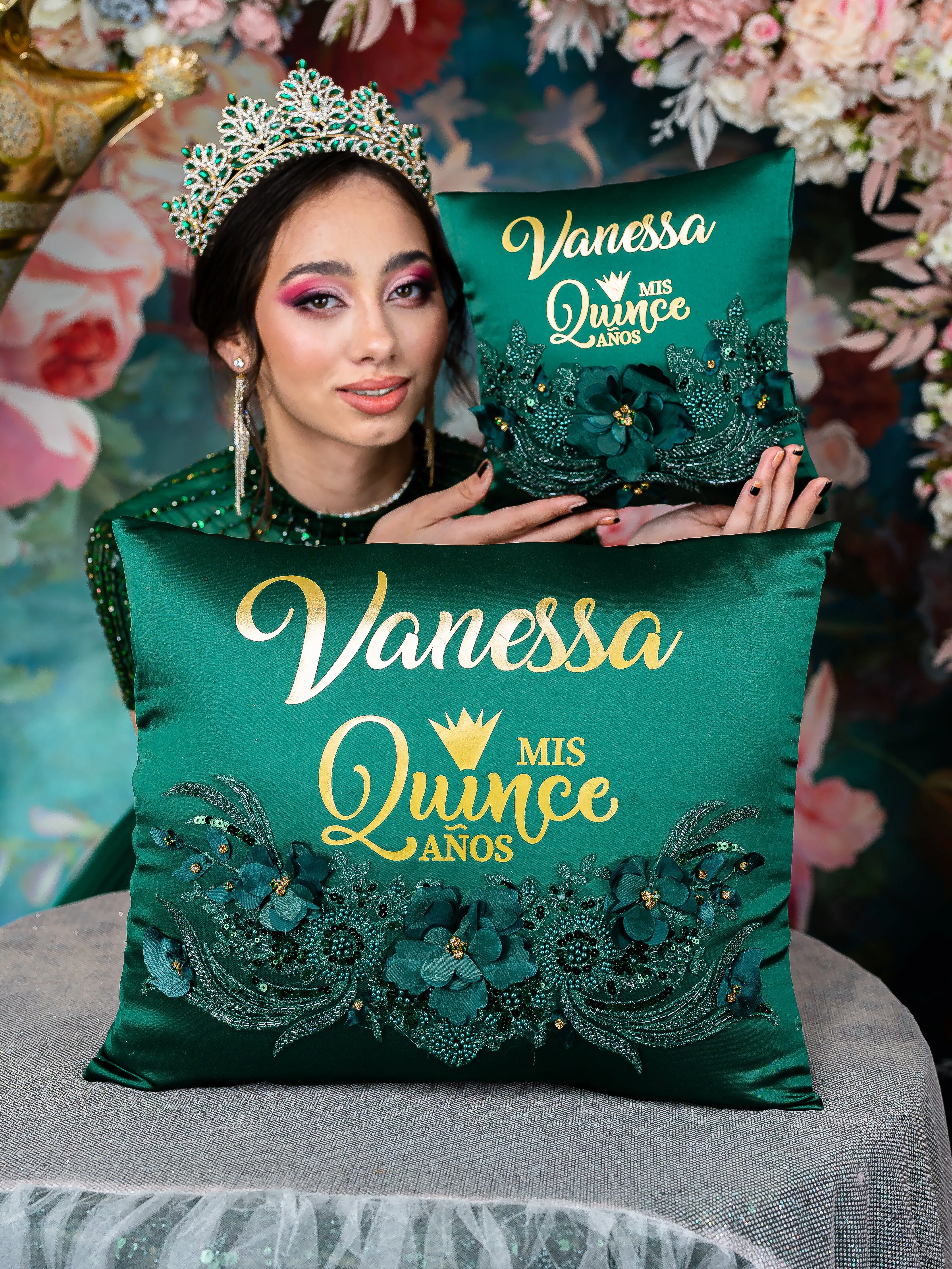 Green quinceanera guest book