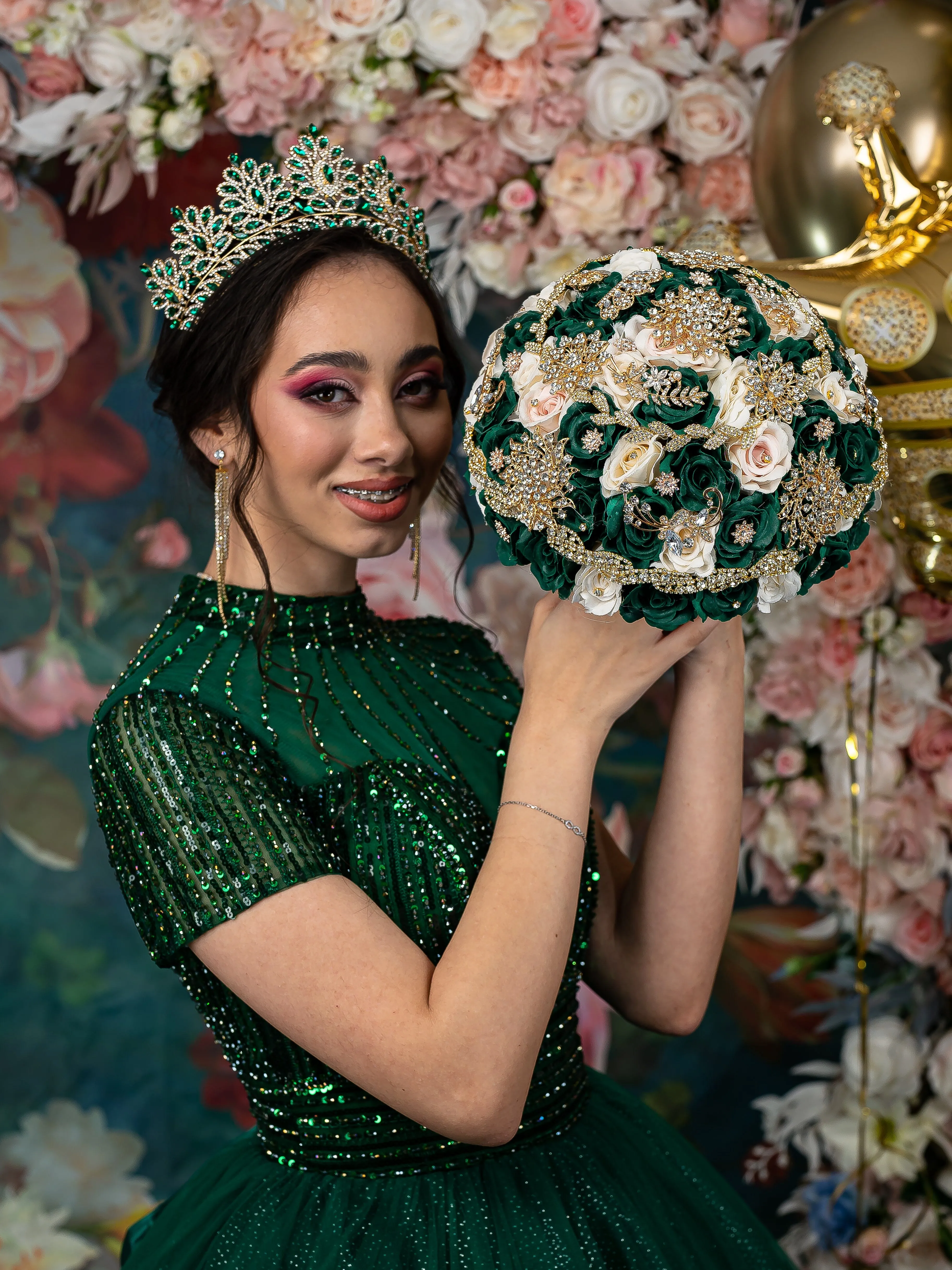 Green quinceanera guest book