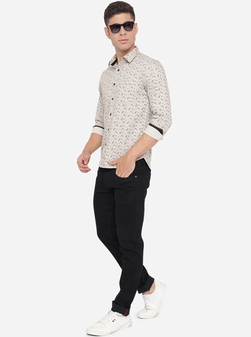 Grey Printed Slim Fit Semi Casual Shirt | Greenfibre