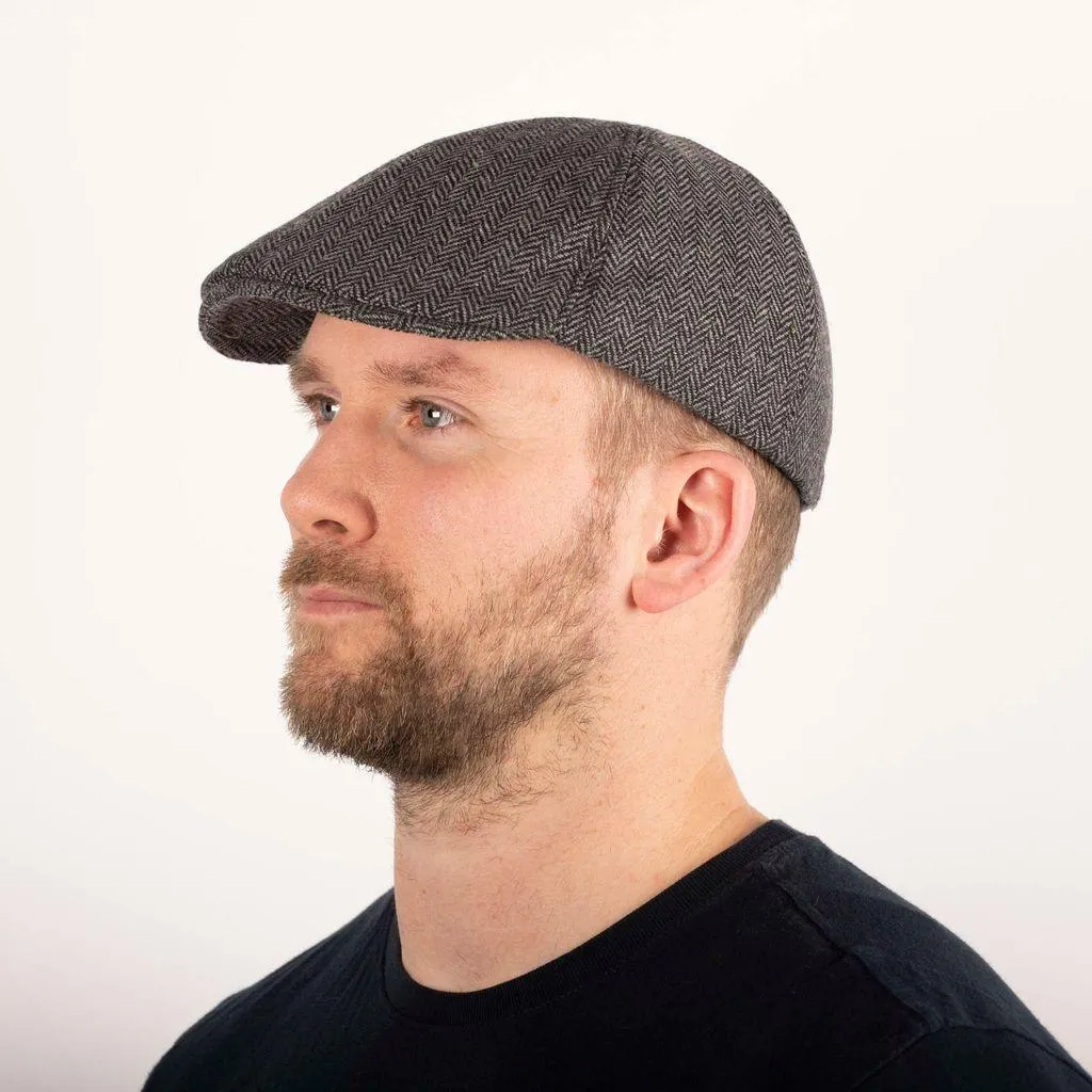 Herringbone Tweed Panel Flat Cap