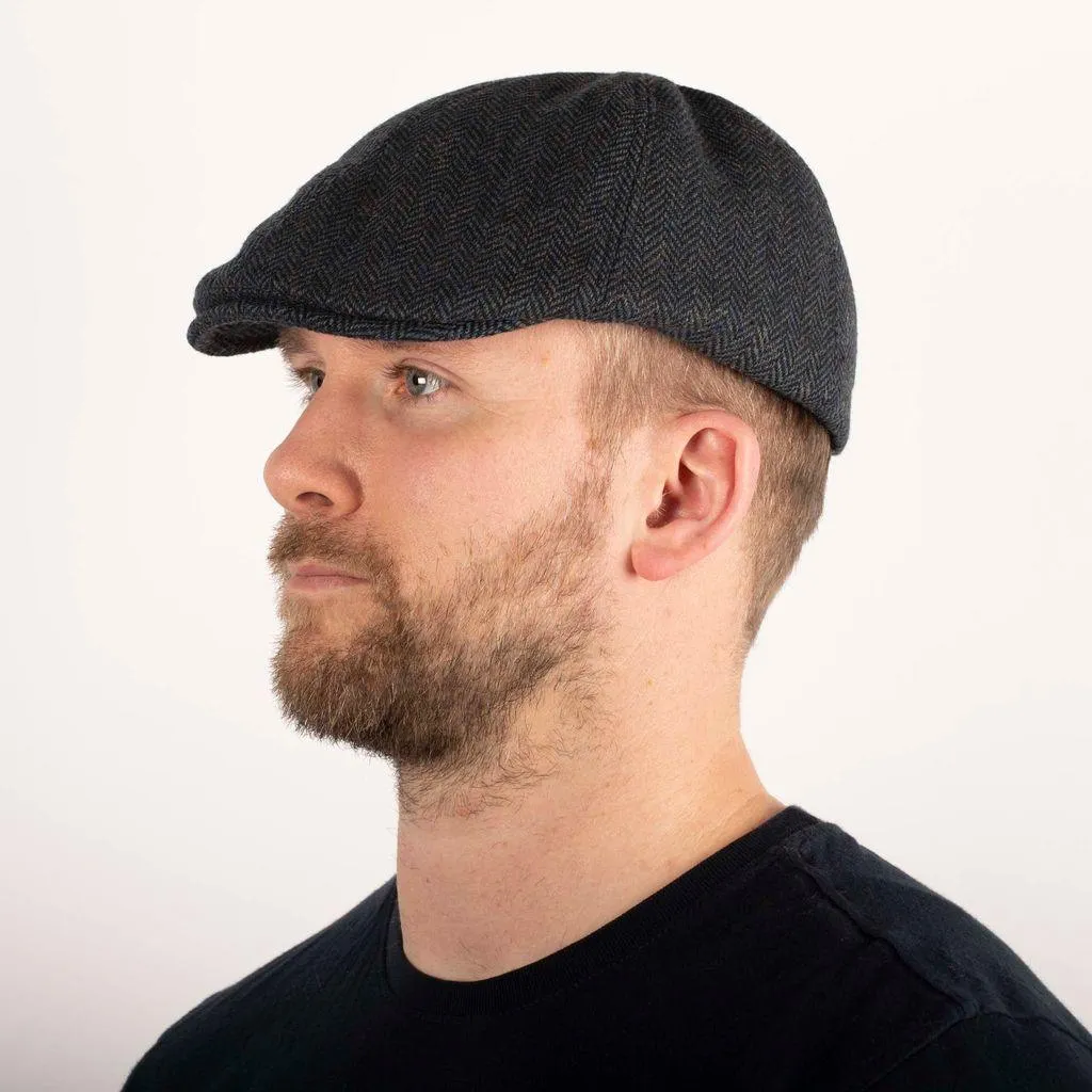 Herringbone Tweed Panel Flat Cap