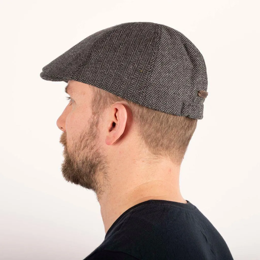 Herringbone Tweed Panel Flat Cap