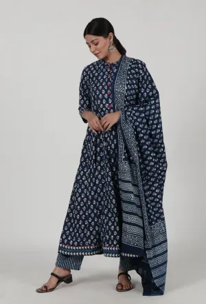 Indigo Printed Blue Cotton Dupatta