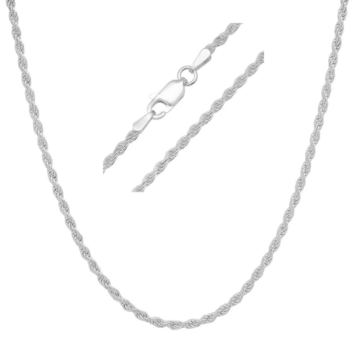 Italian Sterling Silver 2mm Rope Chain Necklace