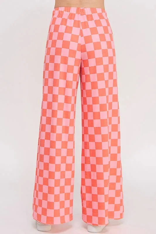 JADE BY JANE - HIGH WAIST CHECKERD STRAIGHT LEG KNIT PANTS