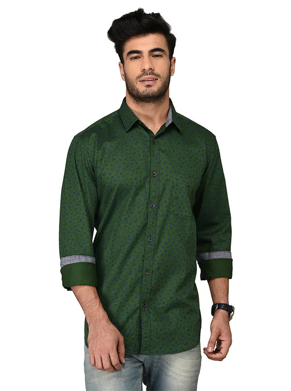 JadeBlue Green Printed Slim Fit Casual Shirt | JadeBlue