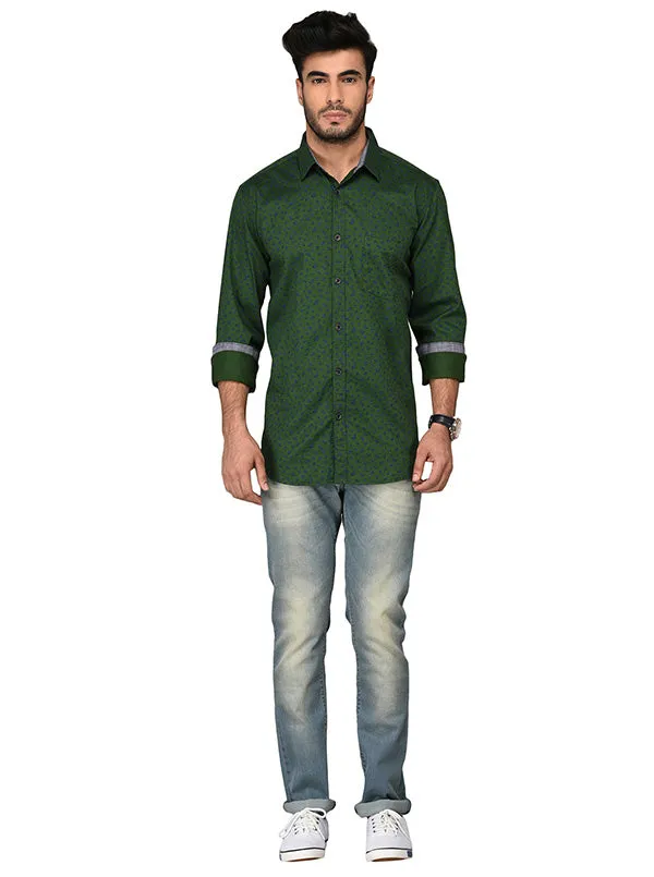 JadeBlue Green Printed Slim Fit Casual Shirt | JadeBlue