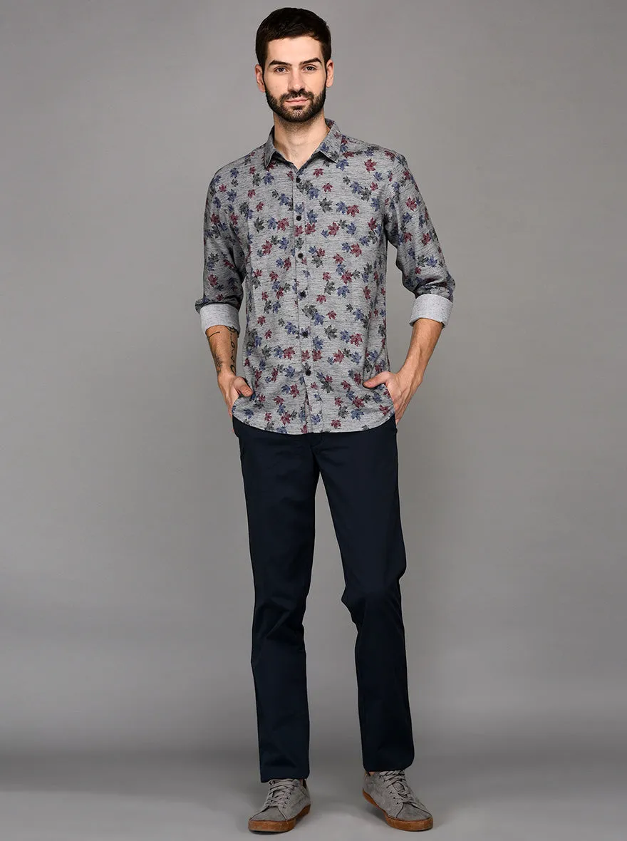 JadeBlue Grey & Red Printed Slim Fit Casual Shirt | JadeBlue