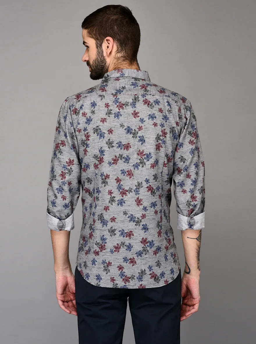 JadeBlue Grey & Red Printed Slim Fit Casual Shirt | JadeBlue