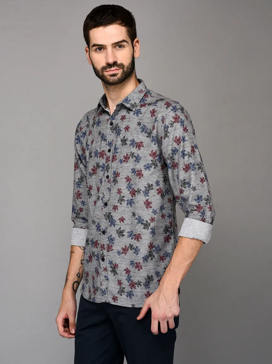 JadeBlue Grey & Red Printed Slim Fit Casual Shirt | JadeBlue