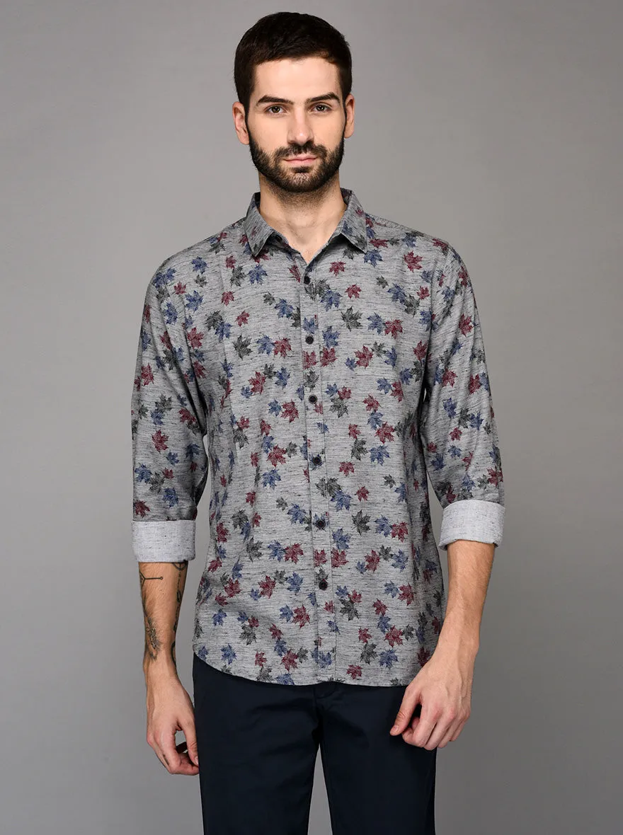 JadeBlue Grey & Red Printed Slim Fit Casual Shirt | JadeBlue