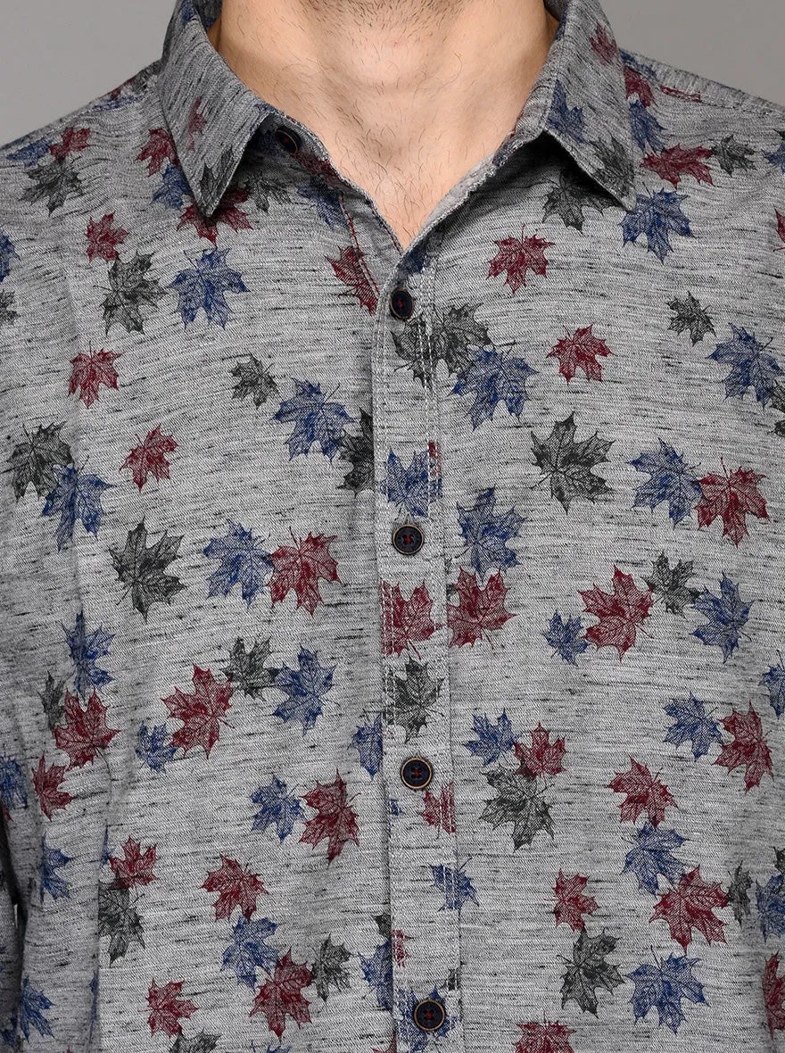 JadeBlue Grey & Red Printed Slim Fit Casual Shirt | JadeBlue