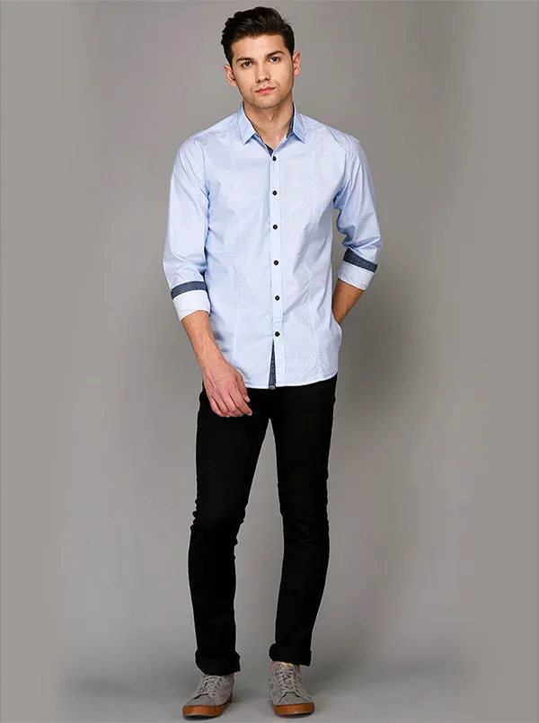 JadeBlue Sky Blue Printed Slim Fit Casual Shirt | JadeBlue