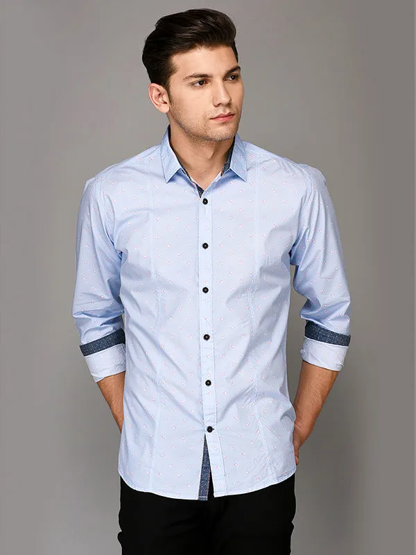 JadeBlue Sky Blue Printed Slim Fit Casual Shirt | JadeBlue