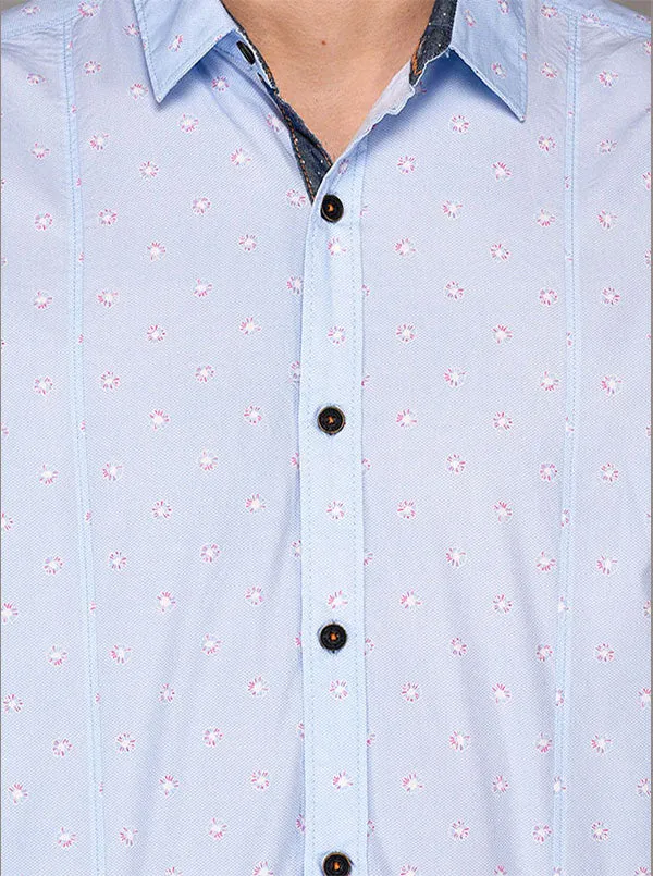 JadeBlue Sky Blue Printed Slim Fit Casual Shirt | JadeBlue