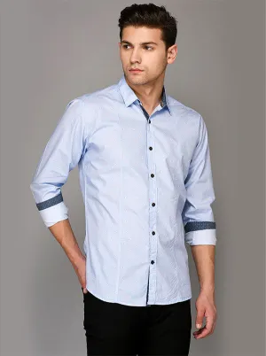 JadeBlue Sky Blue Printed Slim Fit Casual Shirt | JadeBlue