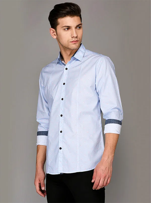 JadeBlue Sky Blue Printed Slim Fit Casual Shirt | JadeBlue