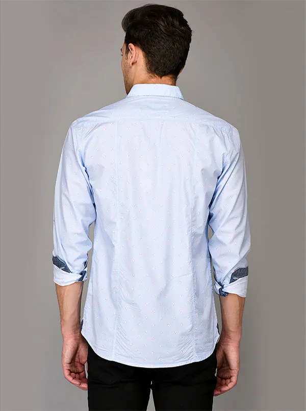 JadeBlue Sky Blue Printed Slim Fit Casual Shirt | JadeBlue