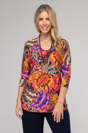 Java Print 3/4 Sleeve Jersey Top