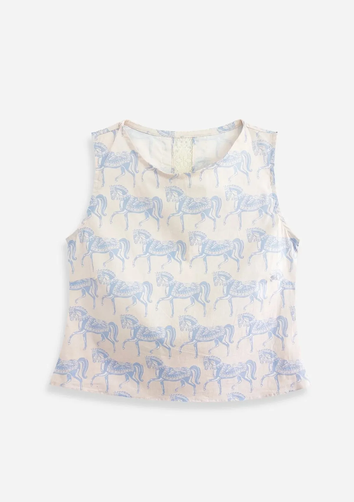 Jazmine Sleeveless Cotton Top | Blossomare Print | Cream and light blue