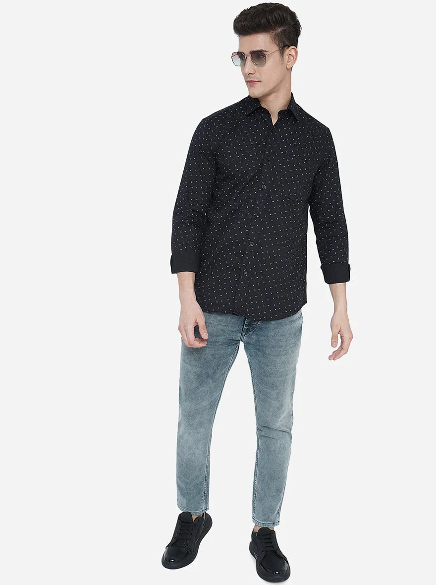 Jet Black Printed Slim Fit Casual Shirt | Greenfibre