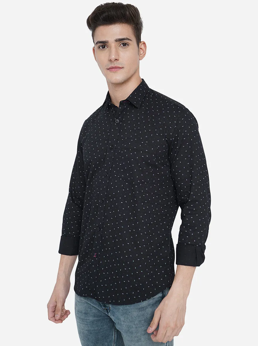 Jet Black Printed Slim Fit Casual Shirt | Greenfibre