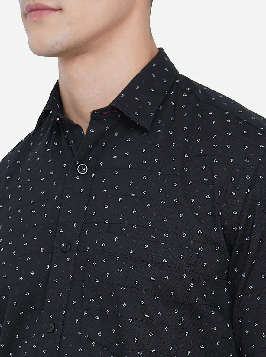 Jet Black Printed Slim Fit Casual Shirt | Greenfibre