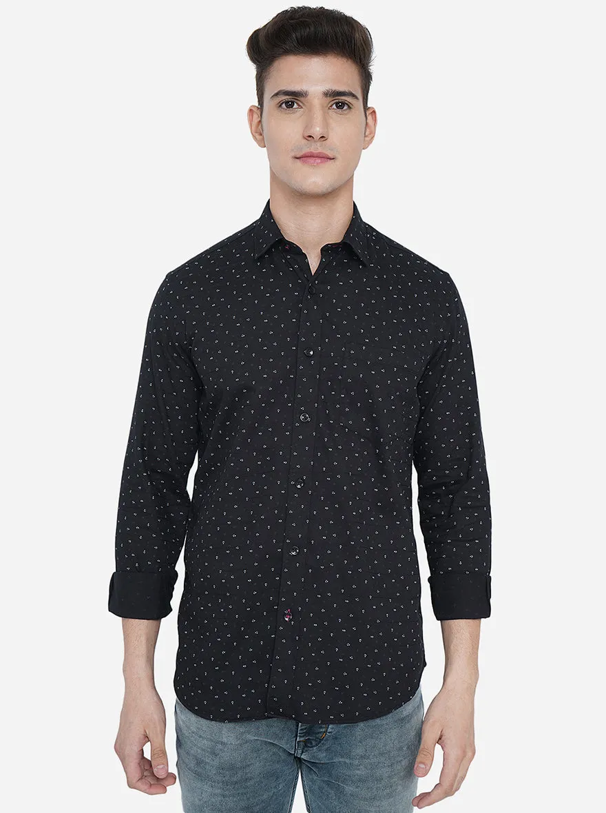 Jet Black Printed Slim Fit Casual Shirt | Greenfibre