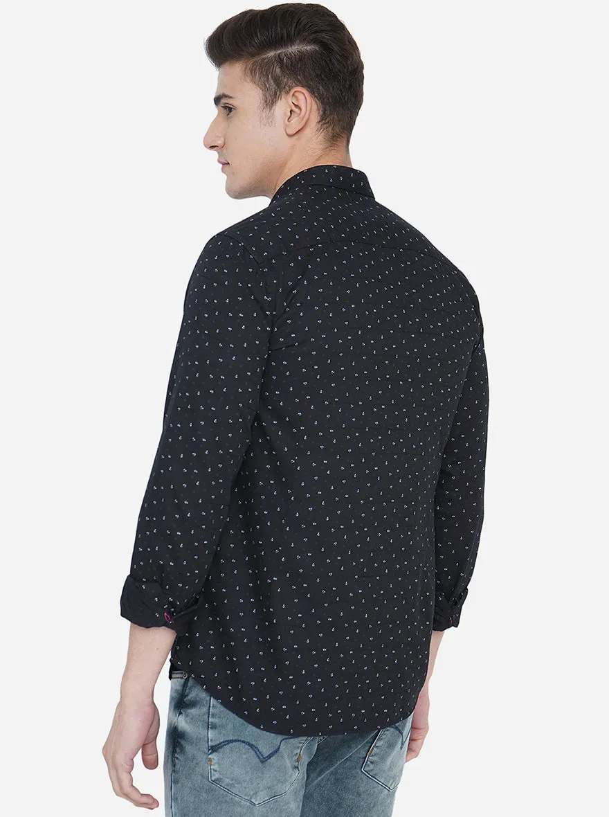 Jet Black Printed Slim Fit Casual Shirt | Greenfibre