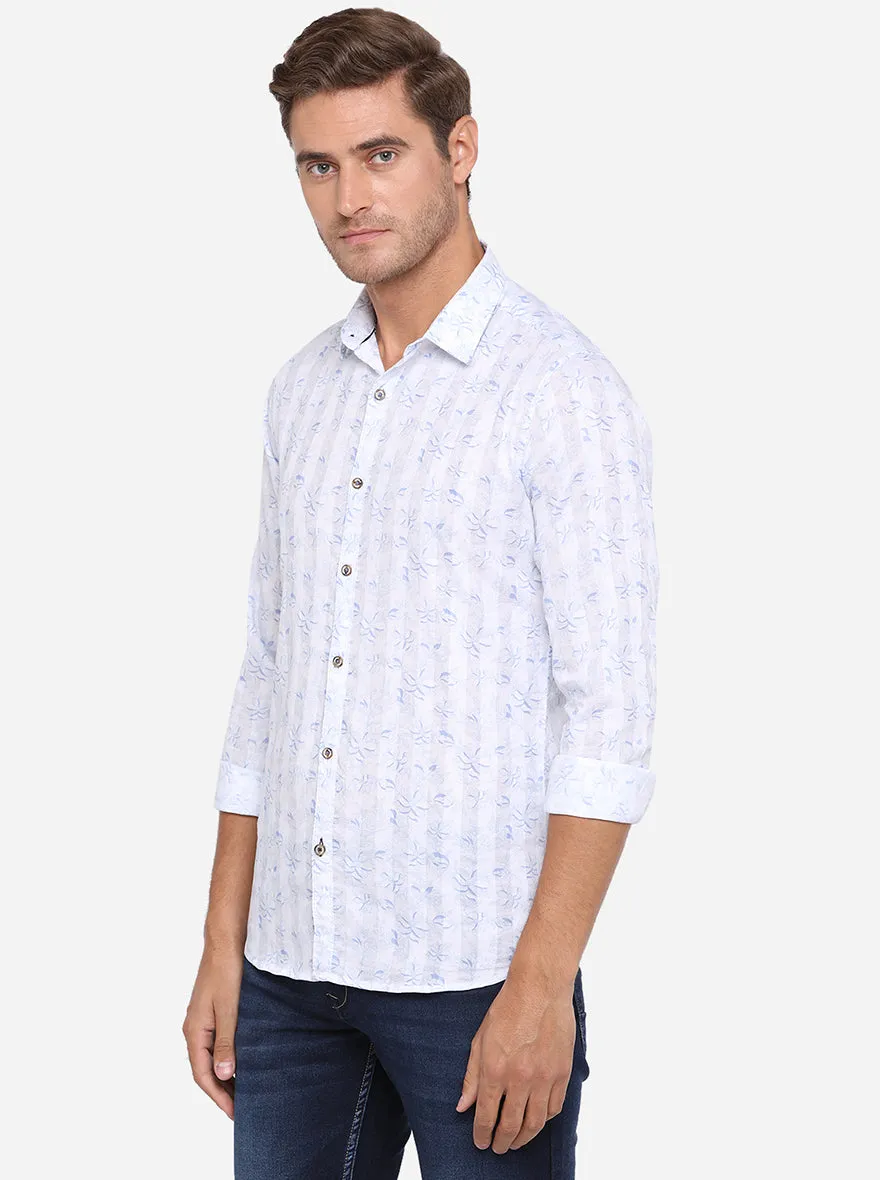 Klan Blue Printed Slim Fit Casual Shirt | JadeBlue