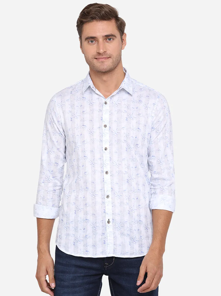 Klan Blue Printed Slim Fit Casual Shirt | JadeBlue