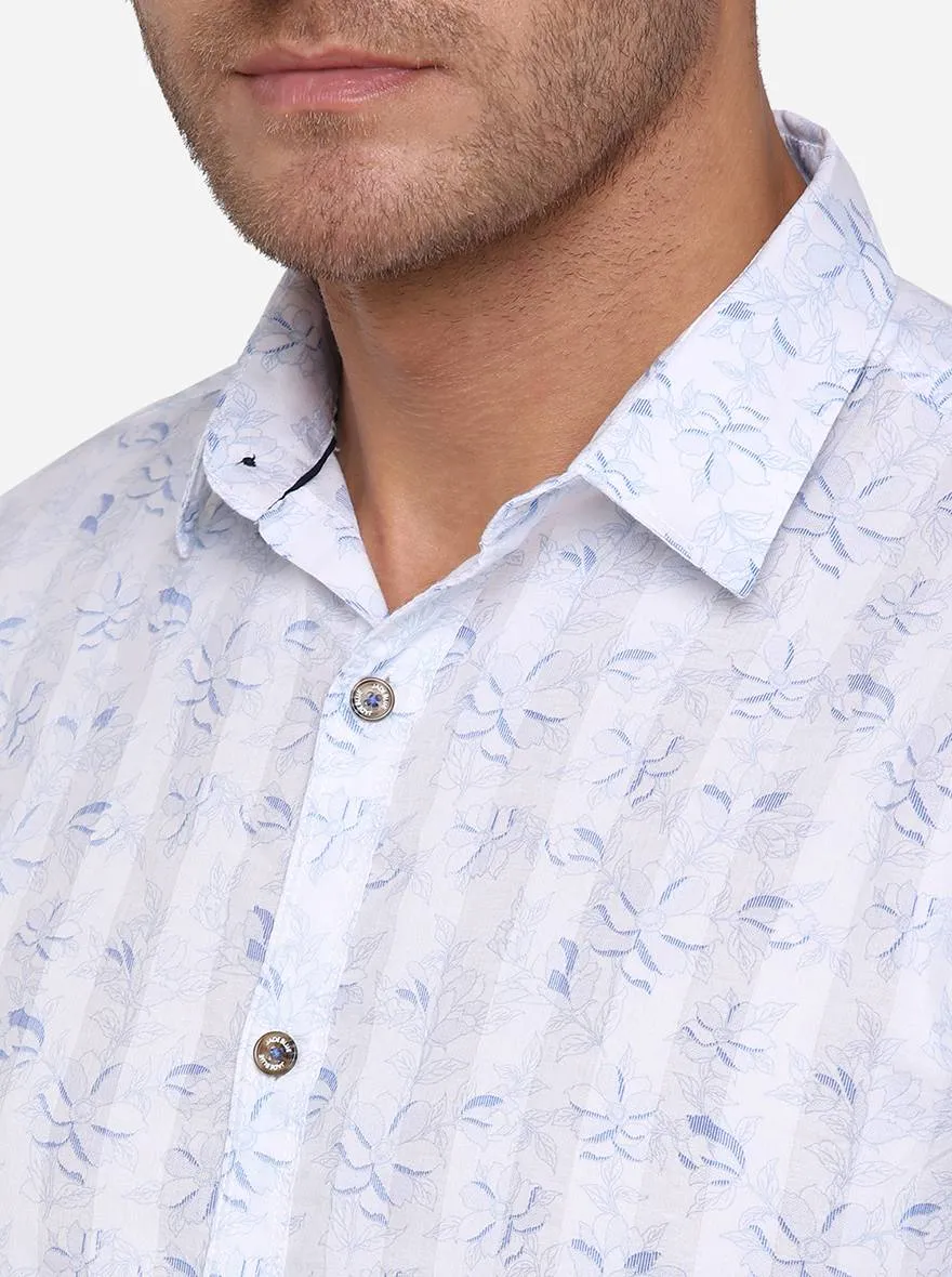 Klan Blue Printed Slim Fit Casual Shirt | JadeBlue