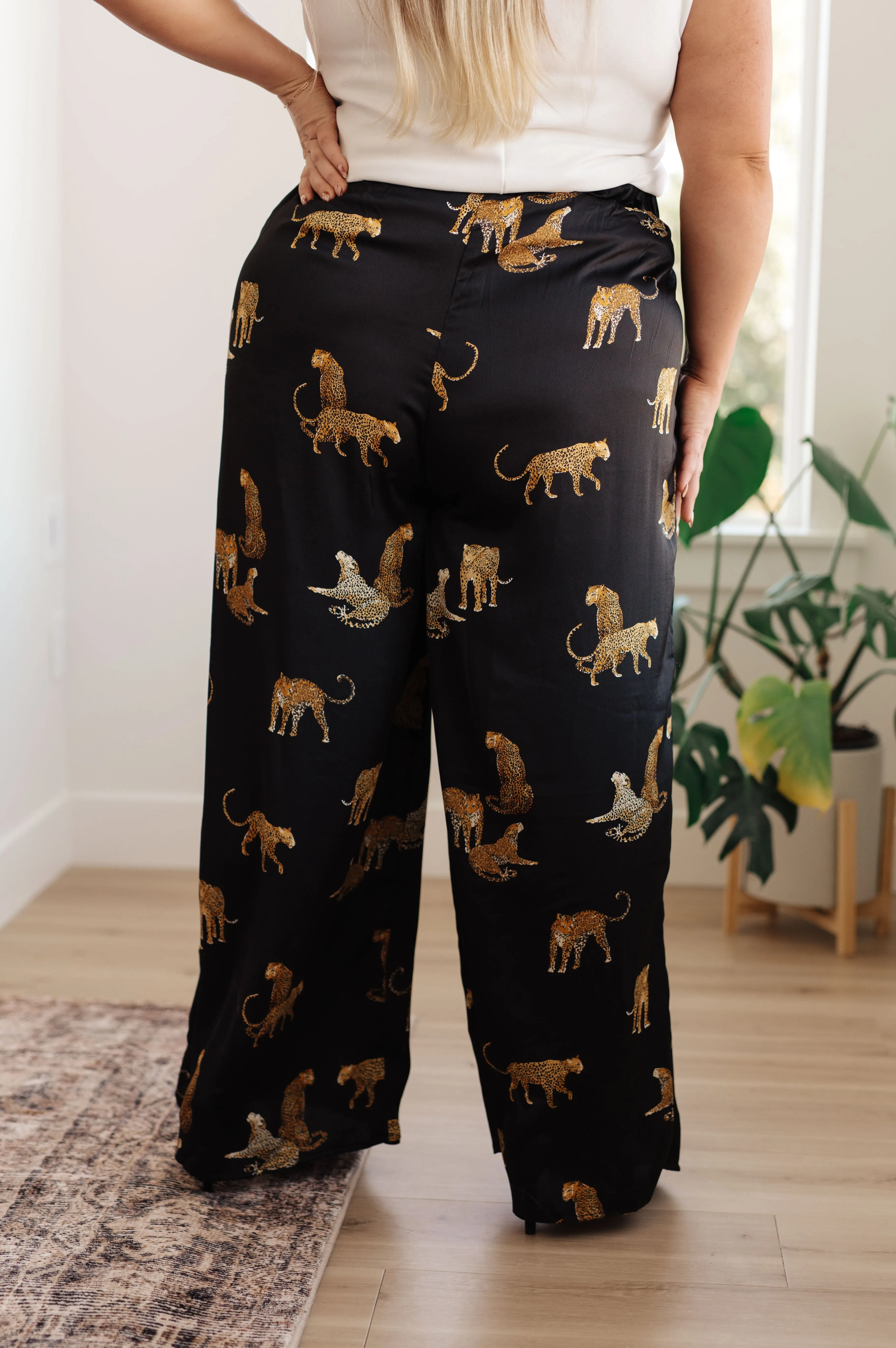 Leopard Satin Wide Leg Pants