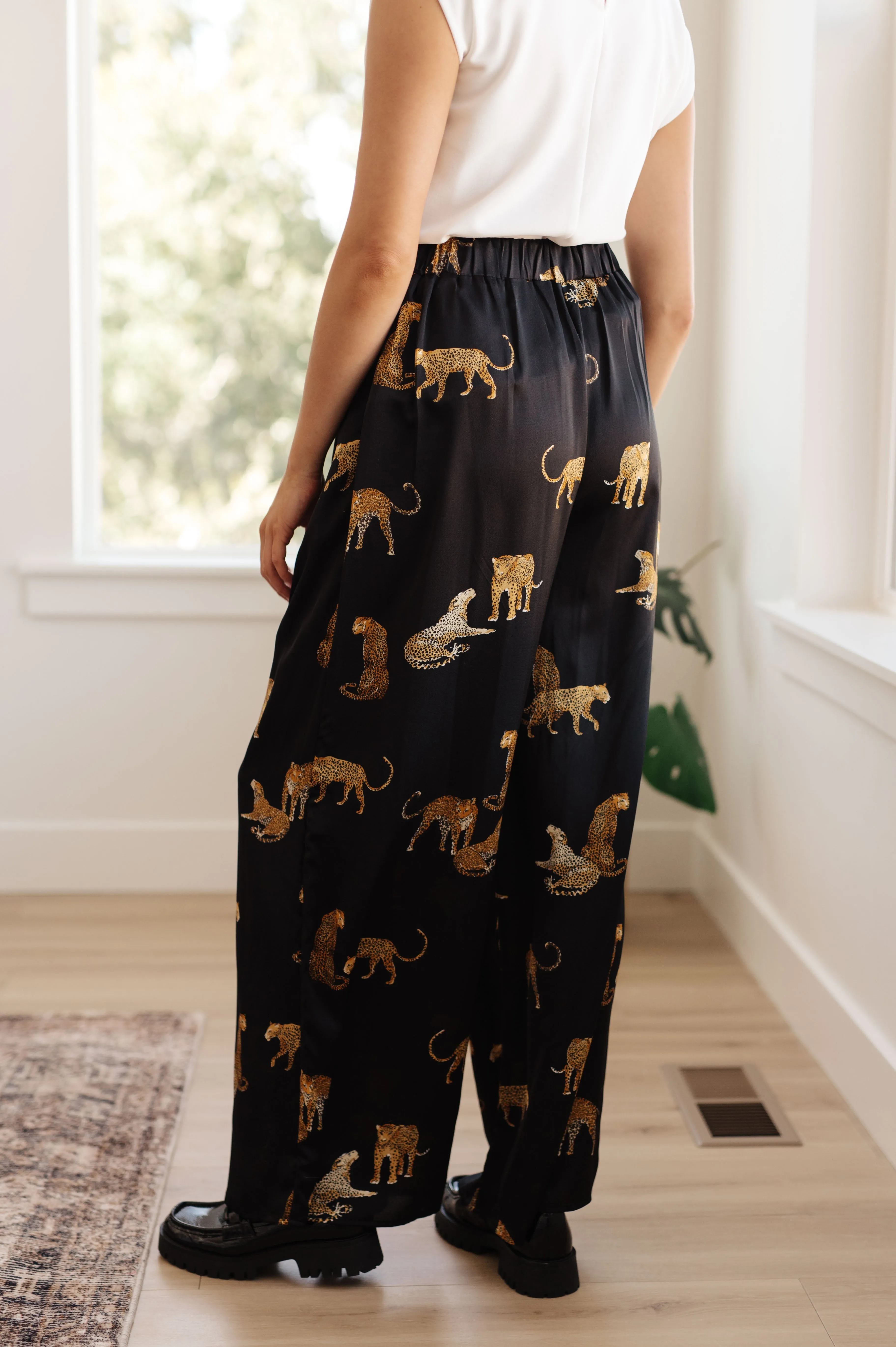 Leopard Satin Wide Leg Pants