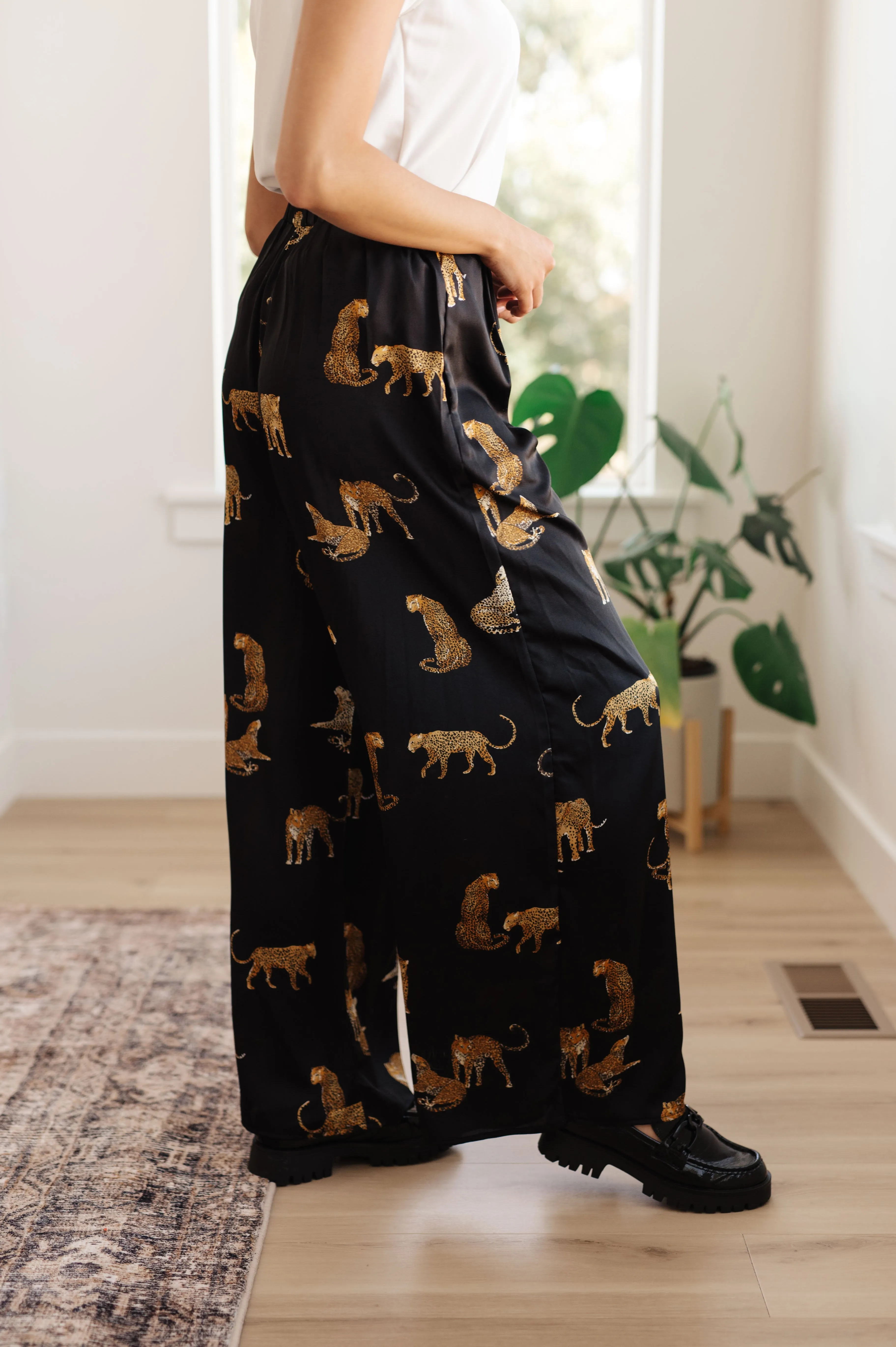 Leopard Satin Wide Leg Pants