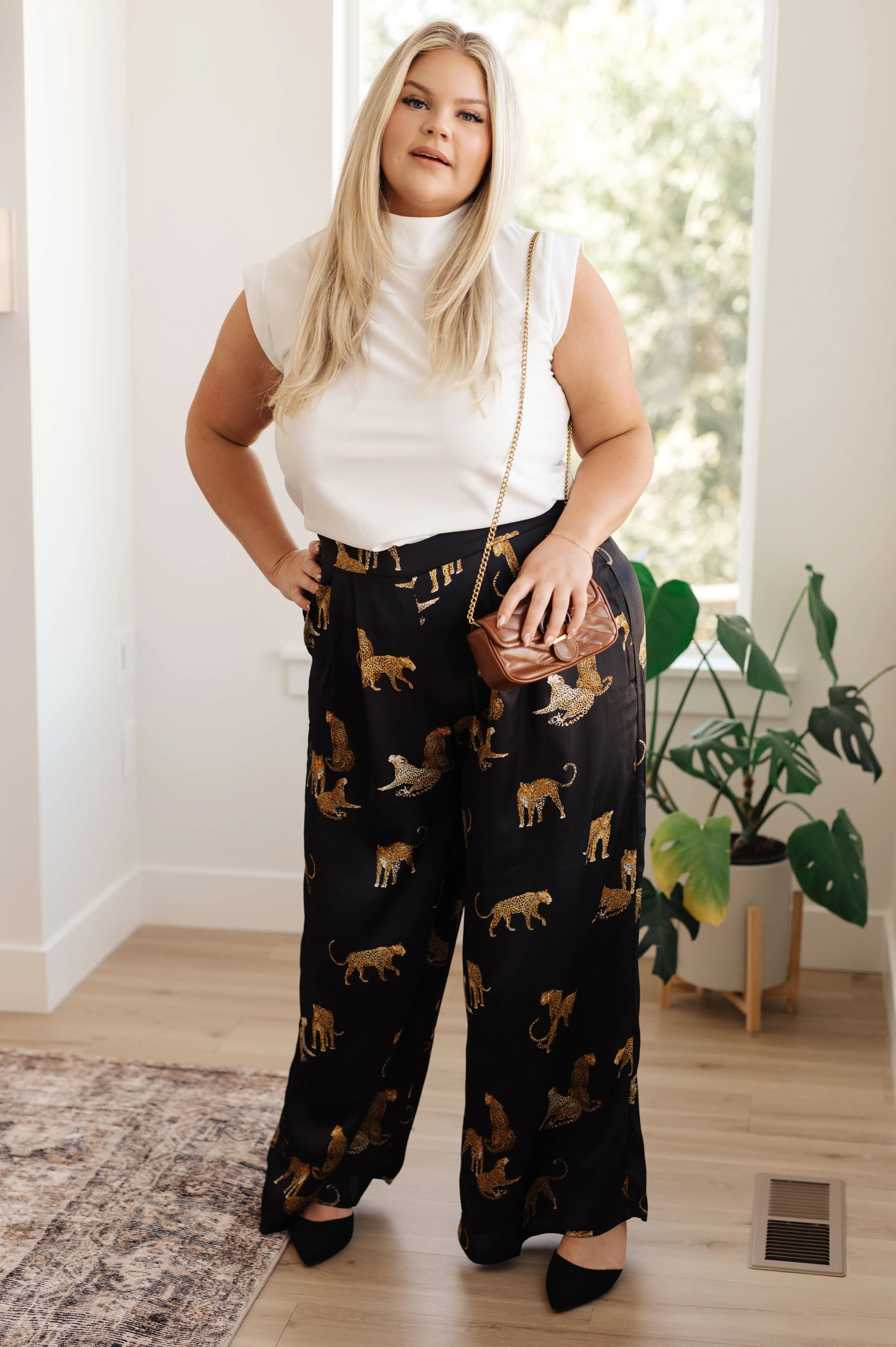 Leopard Satin Wide Leg Pants